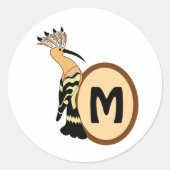 Hoopoe Whimsical Bird Monogram Ronde Sticker (Voorkant)