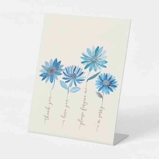 Ho'oponopono & Boheemse blauwe bloemen Reclamebord Met Voetstuk (Voorkant)
