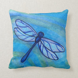 Hoopvolle blauwe dragonfly vreedzame Waterverf Kussen