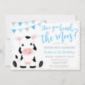 Hoor de Moos Blue Boy Koe Verjaardag Kaart (Voorkant)