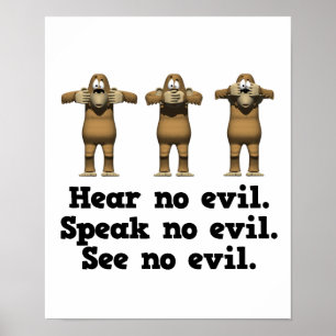 Hoor geen zwarte apen poster