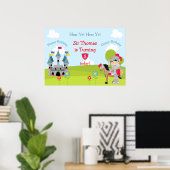 Hoor Ye Black Hair Knight Horse & Castle Verjaarda Poster (Thuiskantoor)