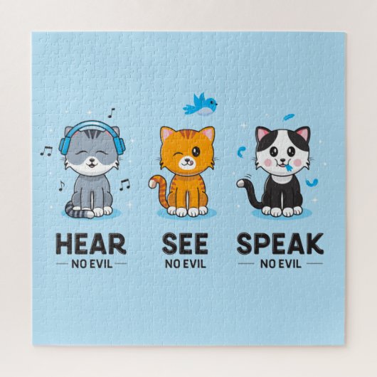 Hoor Zie Geen bokscat Puzzle spreken (20x20) Legpuzzel (Verticaal)