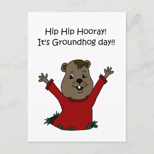 Hooray haar briefkaart op de Groundhog-dag in wit (Voorkant)