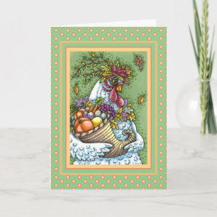 HOORNBEEST HEN, THANKSGIVING KIP HERFSTOOGST FEESTDAGEN KAART