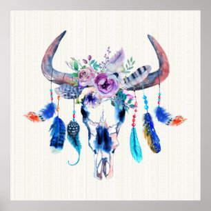 Hoorns en bloemen op de schil poster