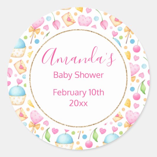 Hoorten en Muffins Waterverf Pattern Party Ronde Sticker (Voorkant)