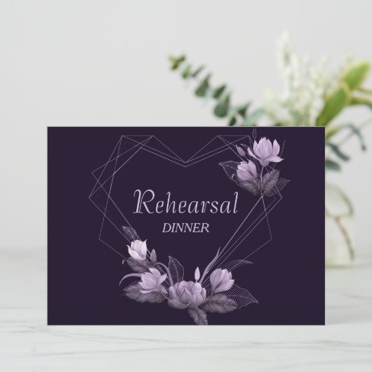 Hoorzitting tijdens het huwelijk Paarse Floral Vio Kaart (Staand voorkant)