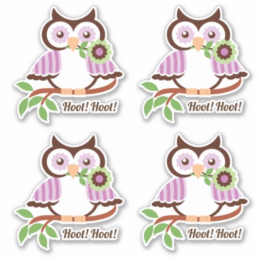 Hoot Hoot! Set van vier schattige lente uilen bloe Sticker (Voorkant)
