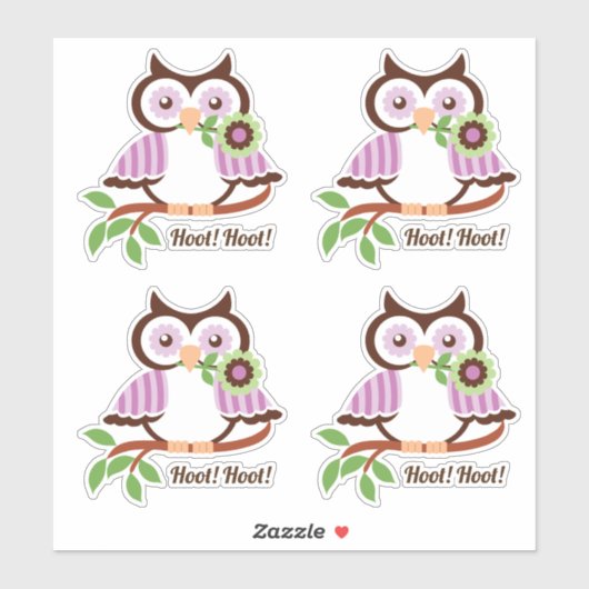 Hoot Hoot! Set van vier schattige lente uilen bloe Sticker (Vel)