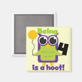 Hoot Owl 4th Birthday T-shirts en cadeautjes Magneet (Voorkant / Achterkant)