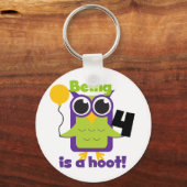 Hoot Owl 4th Birthday T-shirts en cadeautjes Sleutelhanger (Voorkant)