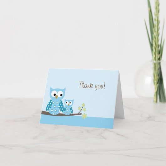 Hoot Owl Blue Folded Merci carte de note (Devant)