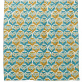 Hoot Owls Mustard en Turquoise Blue Patterned Douchegordijn (Voorkant)