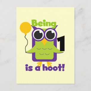 Hoot Uil 1e Verjaardag T-shirts en geschenken Briefkaart