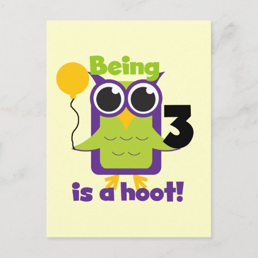 Hoot Uil 3e Verjaardag T-shirts en geschenken Briefkaart (Voorkant)