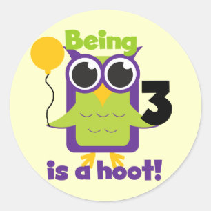 Hoot Uil 3e Verjaardag T-shirts en geschenken Ronde Sticker