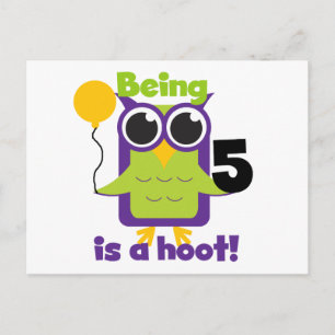 Hoot Uil 5e verjaardag T-shirts en geschenken Briefkaart