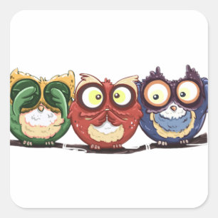 Hoot van de eigenaar ziet spreken horen geen aambe vierkante sticker