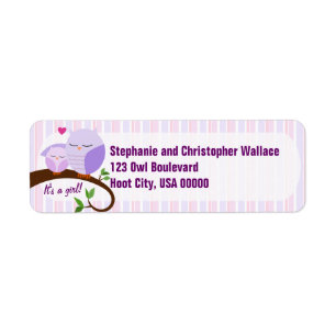 Hoot van een Baby shower Paars adreslabel Etiket