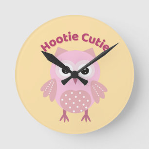 Hootie Cutie Horloge Murale Chouette Rose
