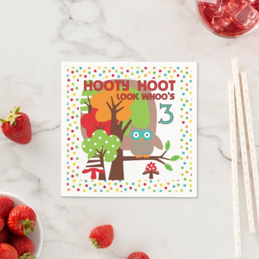Hooty Hoot Owl 3rd Birthday Paper Napkins Servetten (Insitu)