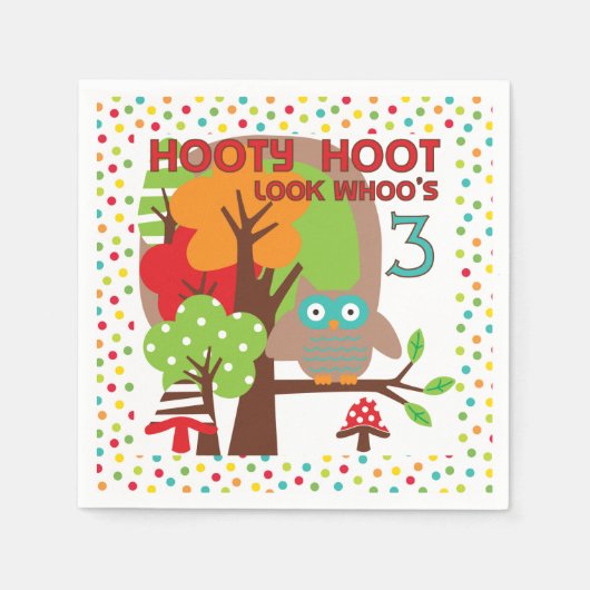 Hooty Hoot Owl 3rd Birthday Paper Napkins Servetten (Voorkant)
