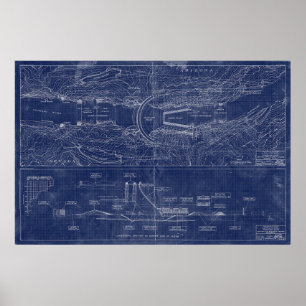 Hoover Dam Blauwdruk-stijl Schematisch Poster