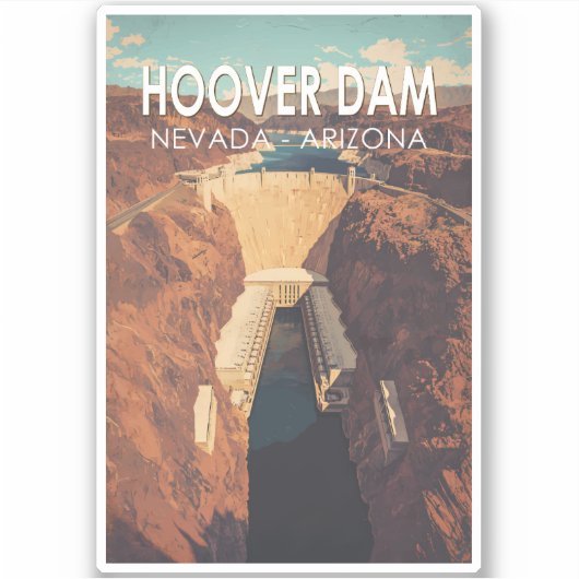 Hoover Dam Travel Art Vintage Sticker (Voorkant)