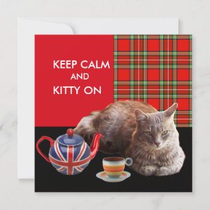 "HOP CALM AND KAT ON", RED TARTAN, CAT TEA PARTIJ KAART