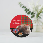 "HOP CALM AND KAT ON", RED TARTAN, CAT TEA PARTIJ KAART (Staand voorkant)