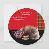 "HOP CALM AND KAT ON", RED TARTAN, CAT TEA PARTIJ KAART (Achterkant)