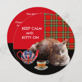 "HOP CALM AND KAT ON", RED TARTAN, CAT TEA PARTIJ KAART (Voorkant / Achterkant)