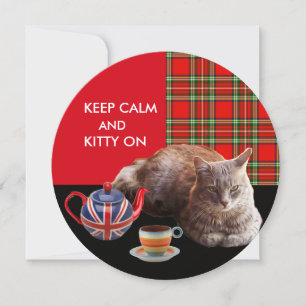 "HOP CALM AND KAT ON", RED TARTAN, CAT TEA PARTIJ KAART