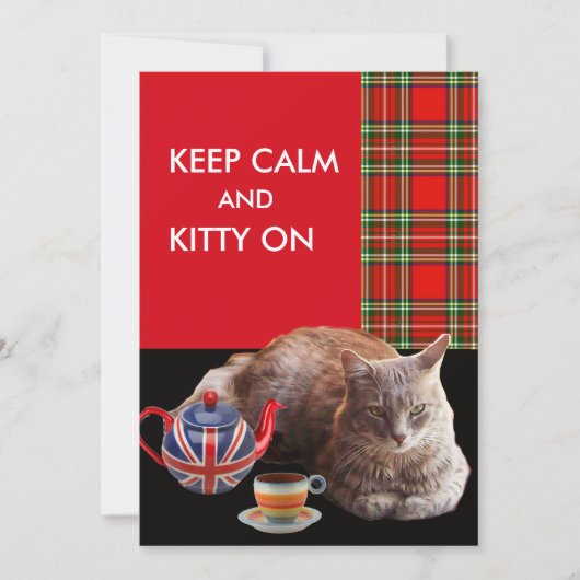 "HOP CALM AND KAT ON", RED TARTAN, CAT TEA PARTIJ KAART (Voorkant)