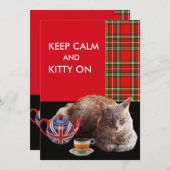 "HOP CALM AND KAT ON", RED TARTAN, CAT TEA PARTIJ KAART (Voorkant / Achterkant)
