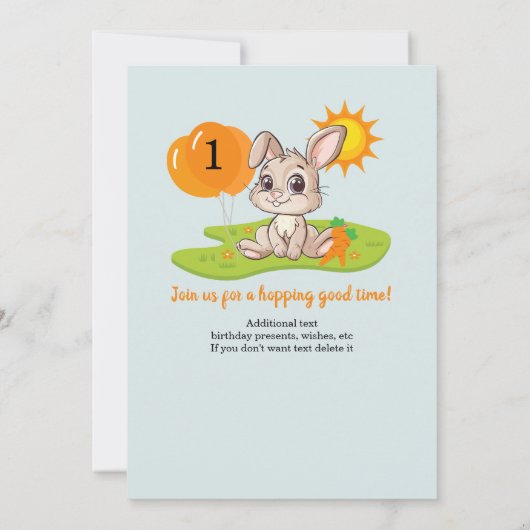 Hop Hooray Schattige wat konijn 1e verjaardag Kaart (Achterkant)