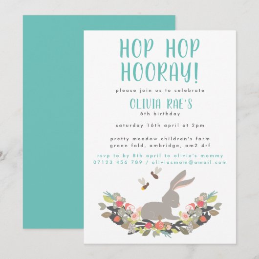 Hop Hop Hooray Rabbit Anniversaire Fête Invitation (Devant / Derrière)