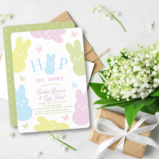 Hop on Over Bunny & Butterfly Easter Brunch Kaart