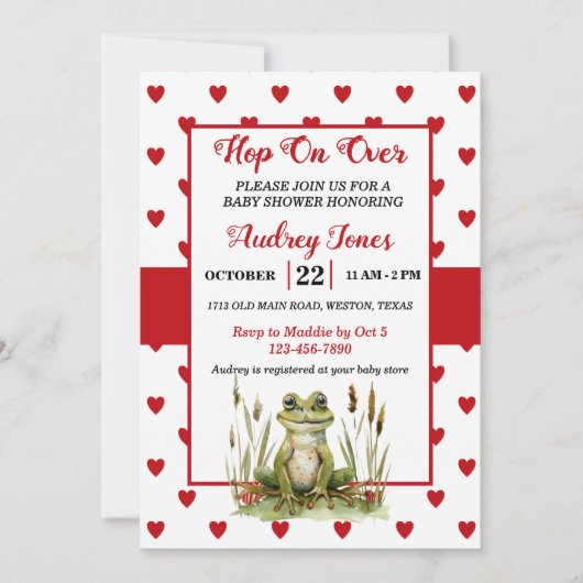 Hop On Over Cute Frog Baby shower Invitation (Devant)