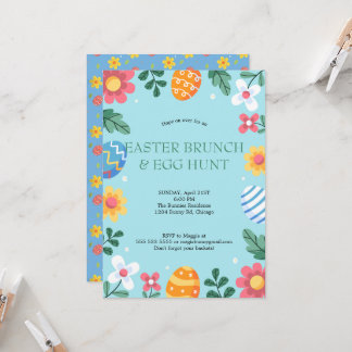Hop on Over Easter Brunch Egg Hunt Bunny Floral Kaart