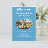 Hop on Over Egg Hunt Brunch Easter Rabbit blue -  Kaart (Staand voorkant)