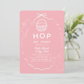 Hop on Over Pink Bow Bunny Easter Brunch Kaart (Staand voorkant)