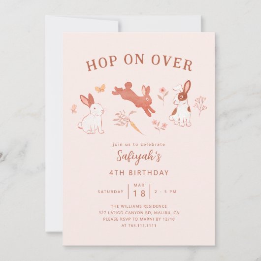 Hop op Over Bunny Meisje Verjaardagsfeestje Kaart (Voorkant)