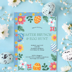 Hop op Over Pasen Brunch Ei Hunt Bunny Floral Kaart