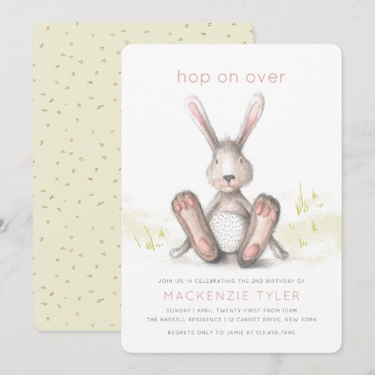 Hop over Bunny Rabbit Birthday Invitation Kaart (Voorkant / Achterkant)