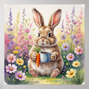 Hop & Sip – Schattige Konijn met Carrot Cup Poster