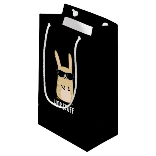 Hop Stuff Funny Bunny Rabbit Pun Dark BG Klein Cadeauzakje (Voorkant Gekanteld)