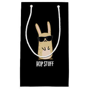 Hop Stuff Funny Bunny Rabbit Pun Dark BG Klein Cadeauzakje