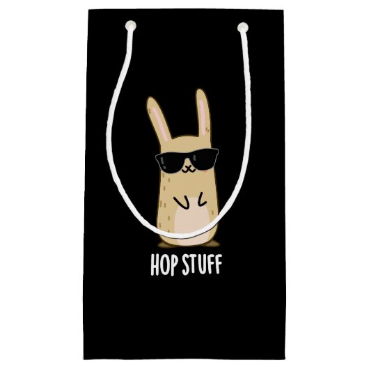 Hop Stuff Funny Bunny Rabbit Pun Dark BG Klein Cadeauzakje (Voorkant)